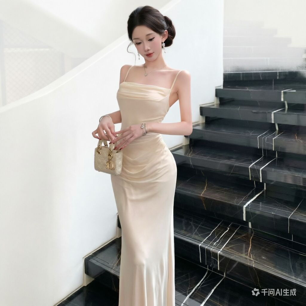 Women Formal Wear Xxl - Chic Beige mesh Slip Dress Elegant