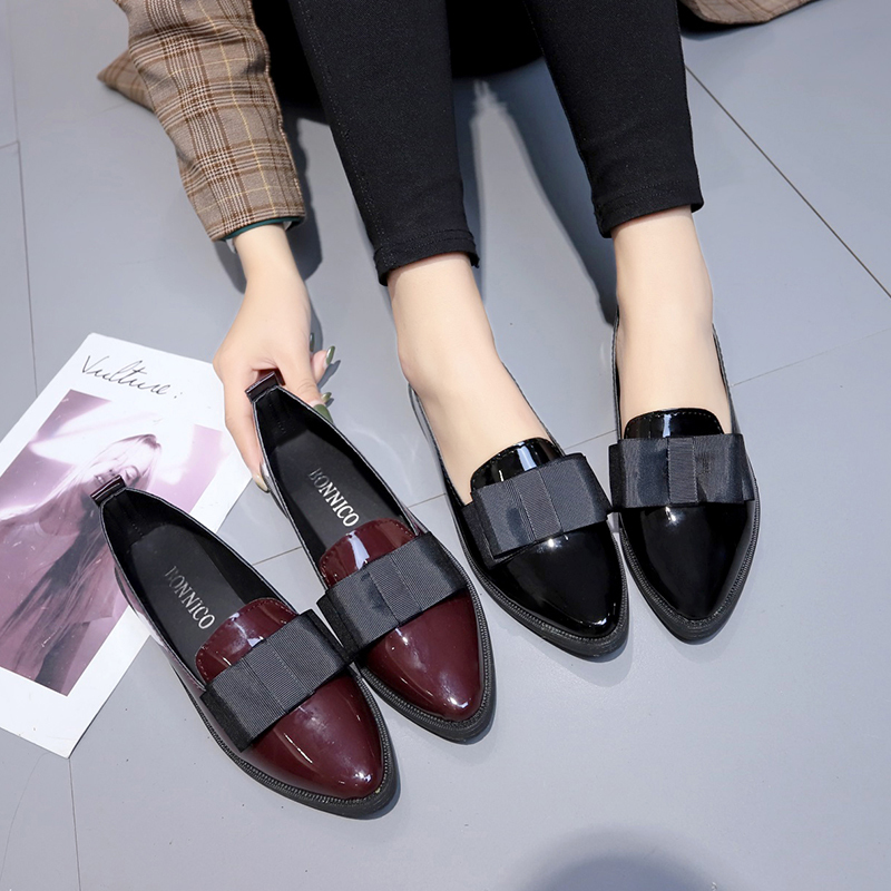 Women Formal Wear For Office - Black/ Wine Red Patent Leather Pointed