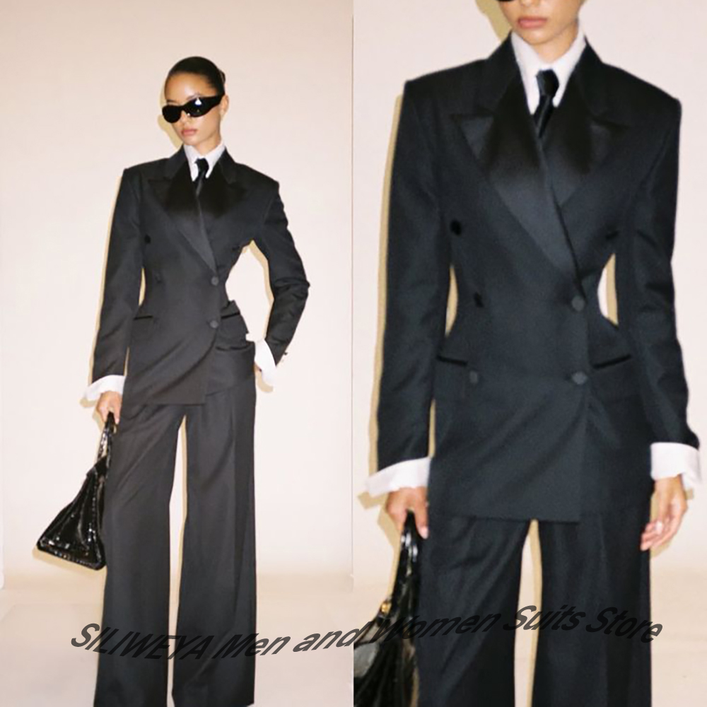 Women'S Office Formal Wear For Ladies - Professional Women's Black Double-Breasted Suit Slim