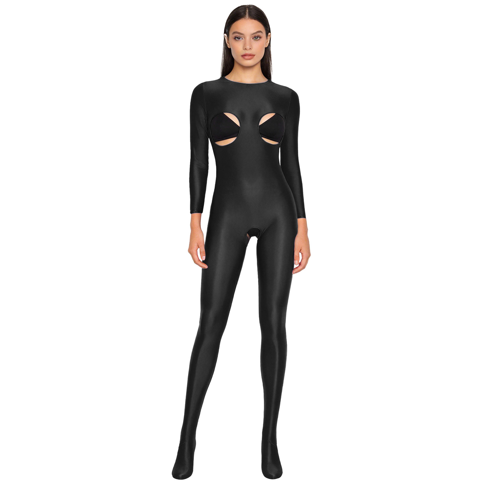 Women'S Formal Wear Jumpsuit - Women Glossy Stretchy Open Crotch Unitard