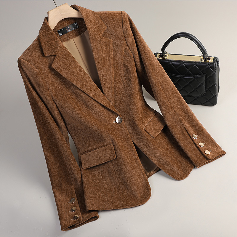 Women'S Office Formal Wear For Ladies - Yellow Gold Velvet Blazer Women Autumn