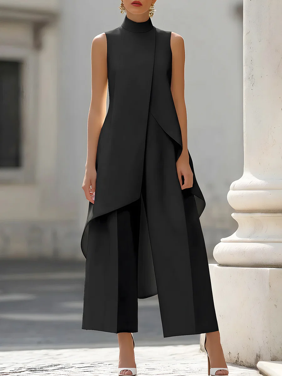 Women'S Formal Wear Jumpsuit - Sleeveless High Neck Asymmetrical Overlay Jumpsuit