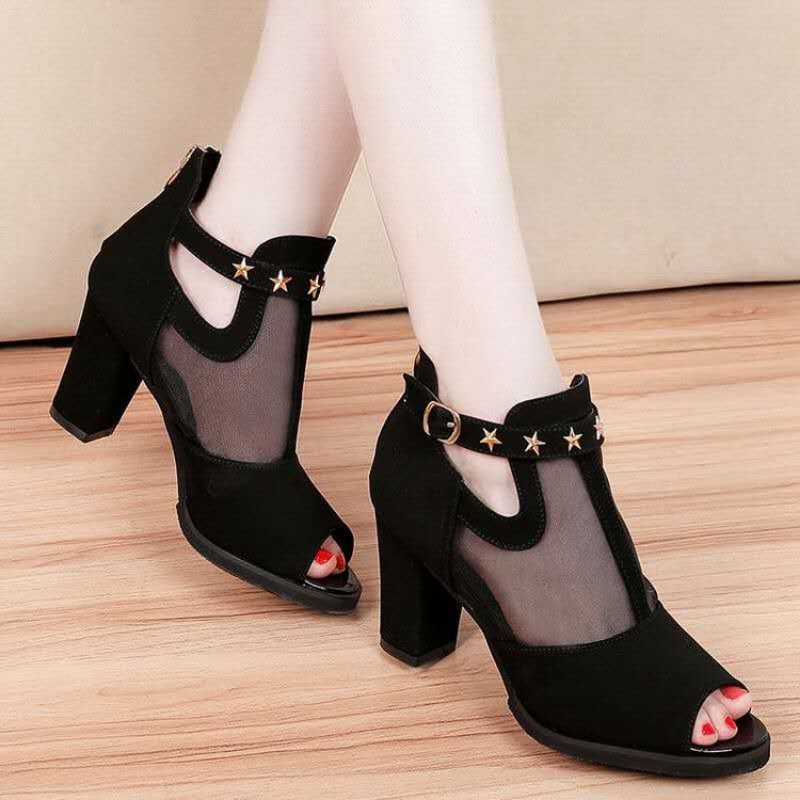 Mesh Peep Toe Block High Heels - đánh giá và giá Women Formal Wear For Office