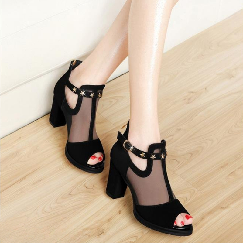 Mesh Peep Toe Block High Heels - đánh giá và giá Women Formal Wear For Office