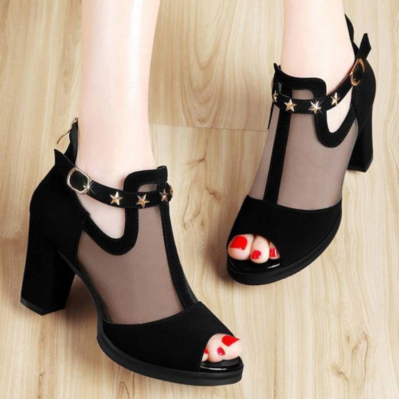 Mesh Peep Toe Block High Heels - đánh giá và giá Women Formal Wear For Office