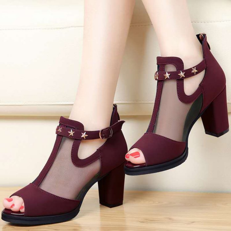 Mesh Peep Toe Block High Heels - đánh giá và giá Women Formal Wear For Office